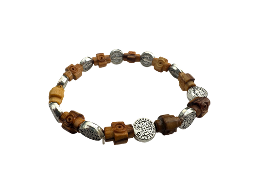 Olive Wood Cross and Sacred Icons Bracelet