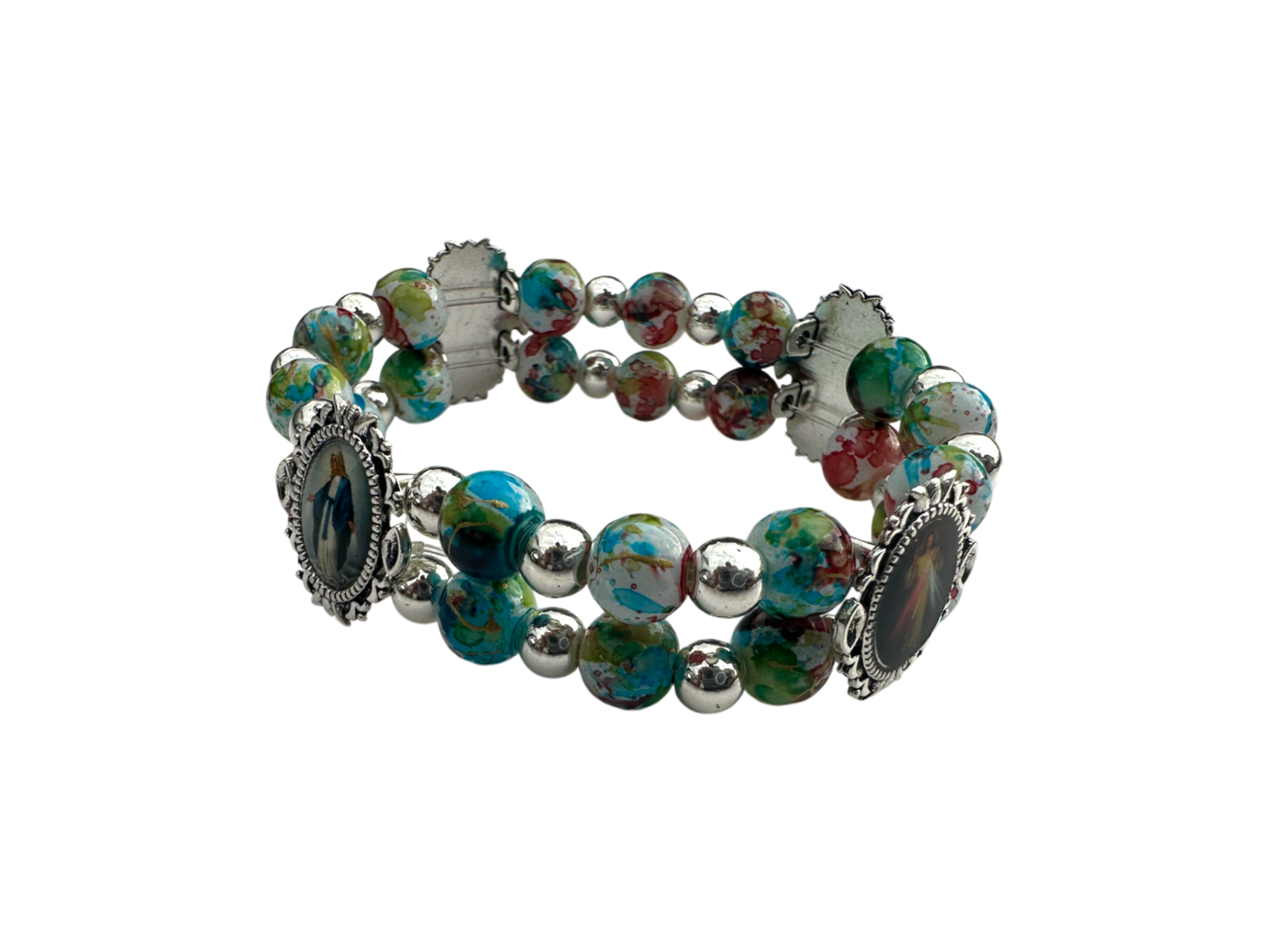 Round colorful Malachite Double Bracelet