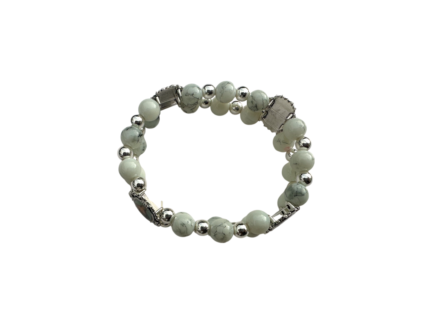 Round White Malachite Double Bracelet