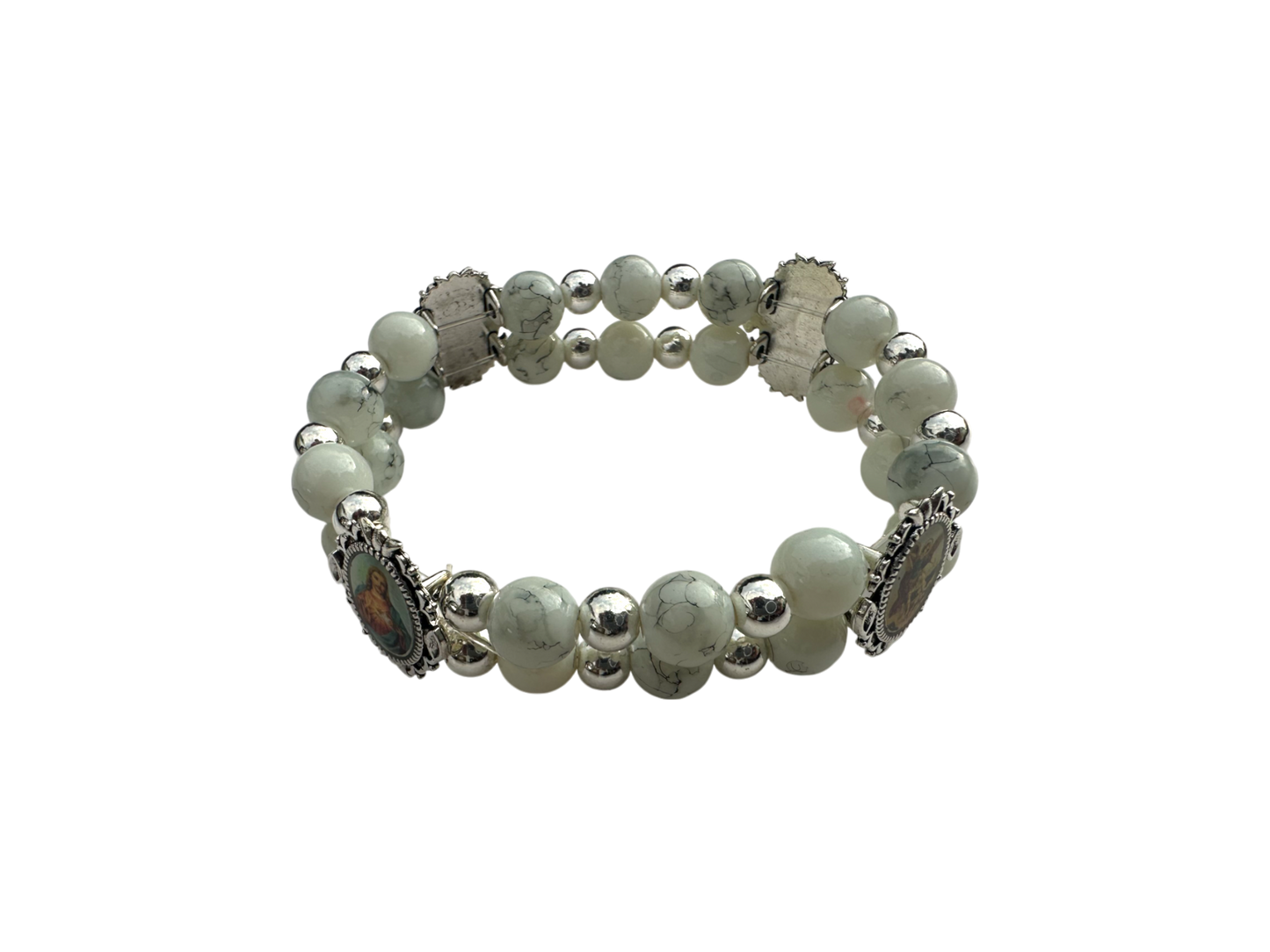 Round White Malachite Double Bracelet