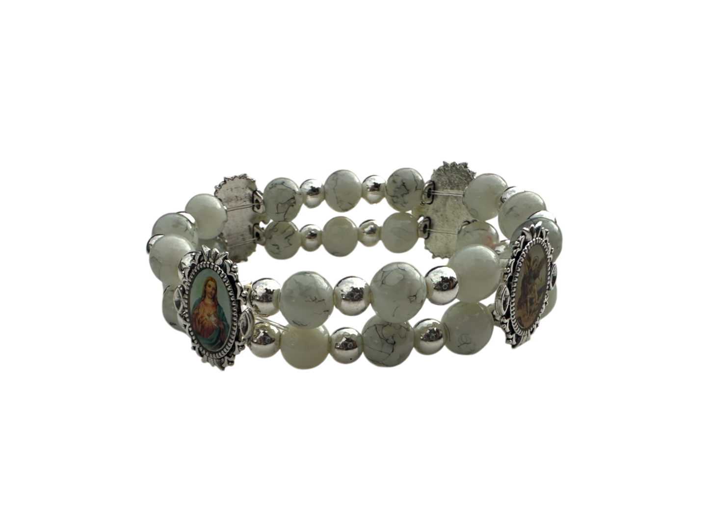 Round White Malachite Double Bracelet