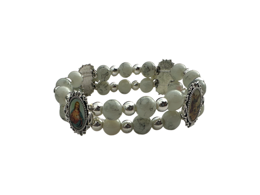 Round White Malachite Double Bracelet
