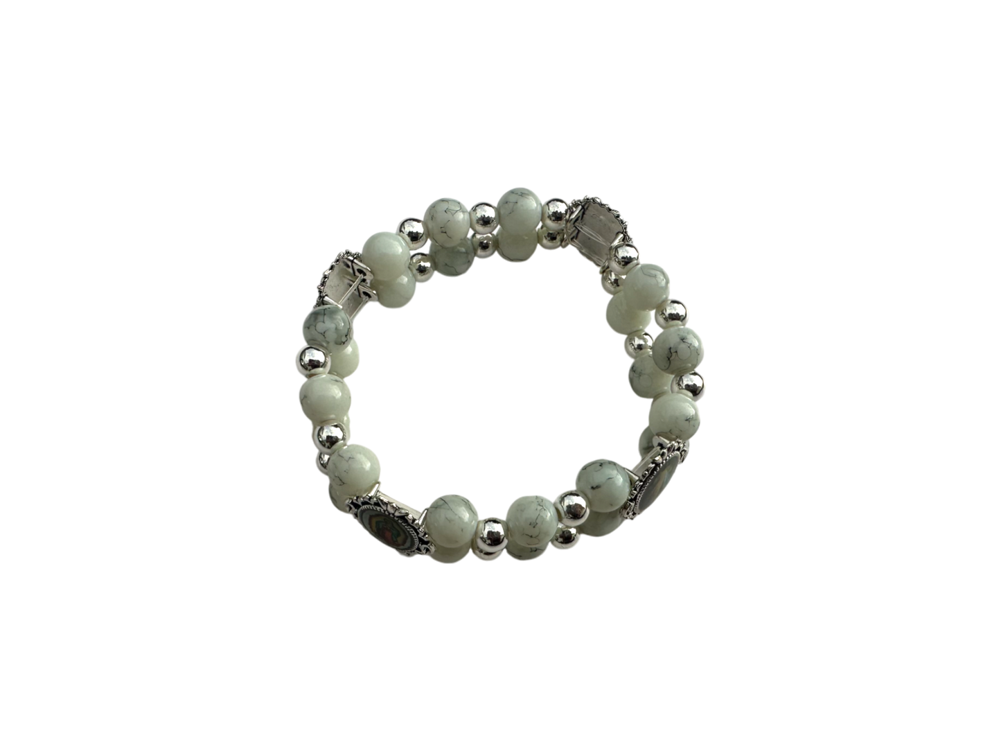 Round White Malachite Double Bracelet