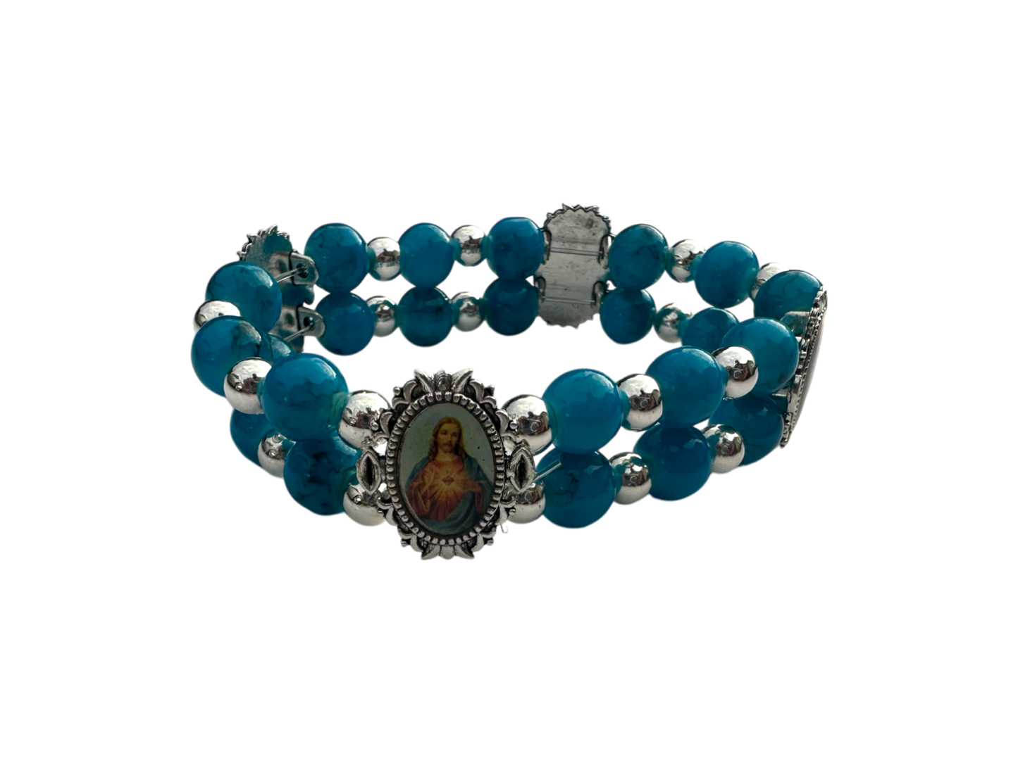 Round Blue Malachite Double Bracelet