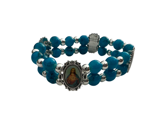 Round Blue Malachite Double Bracelet