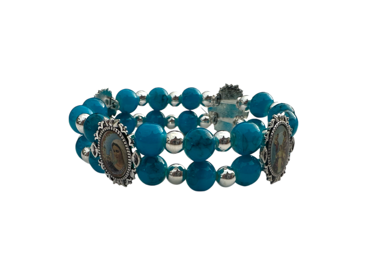 Round Blue Malachite Double Bracelet