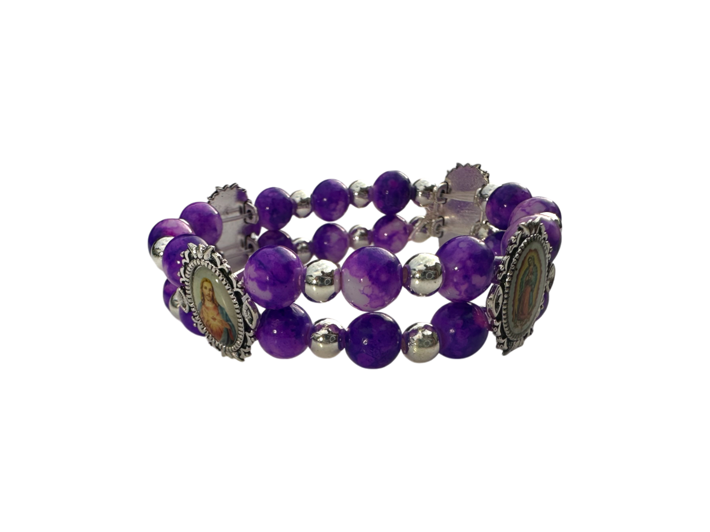 Round Violet Malachite Double Bracelet