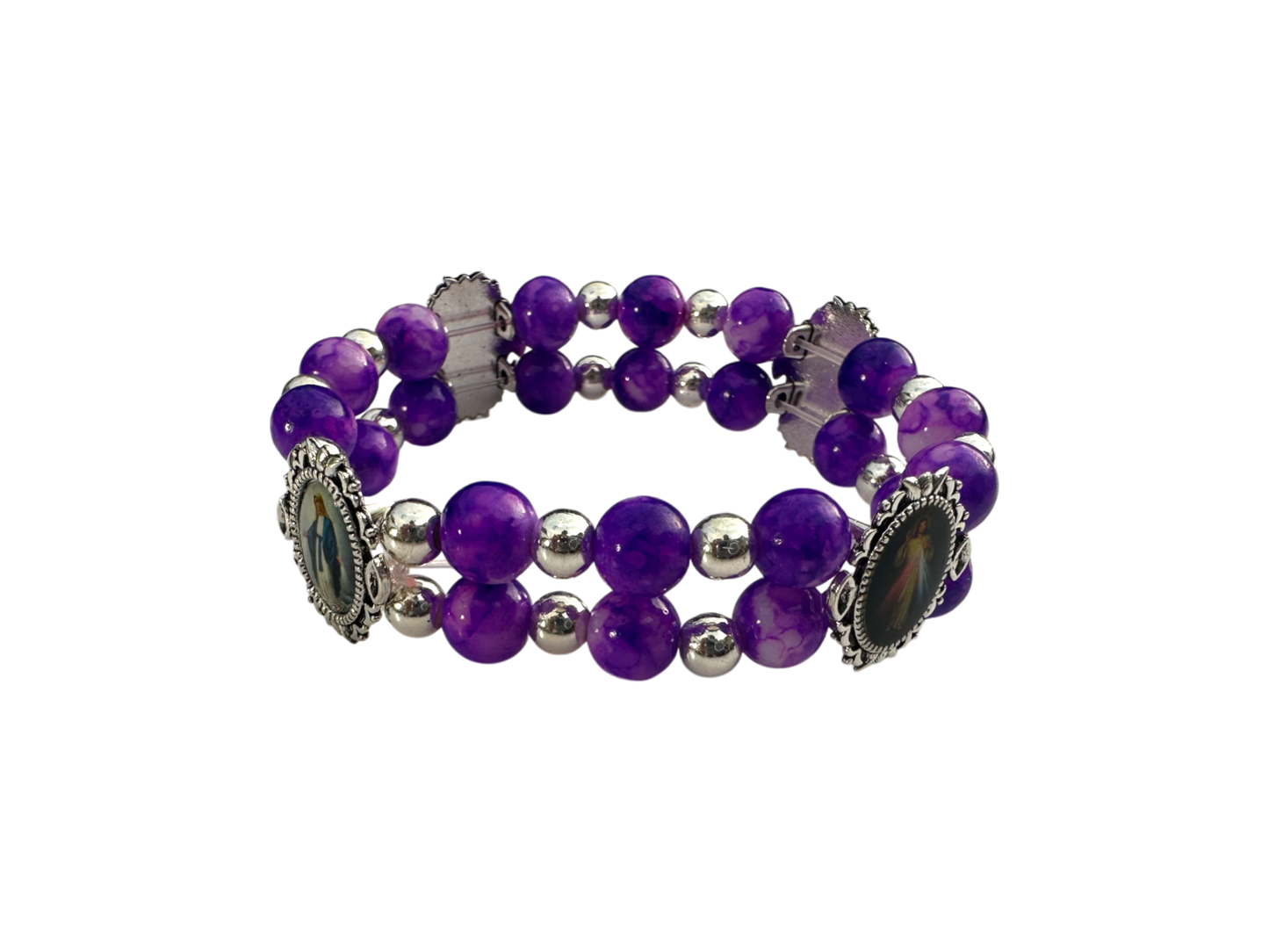 Round Violet Malachite Double Bracelet