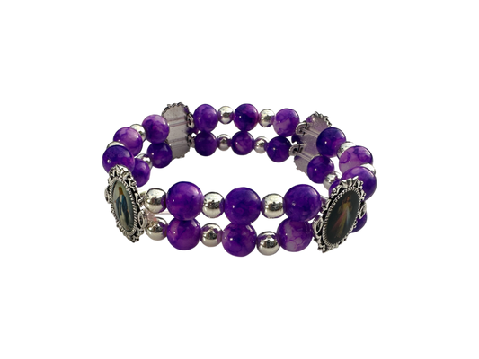 Round Violet Malachite Double Bracelet