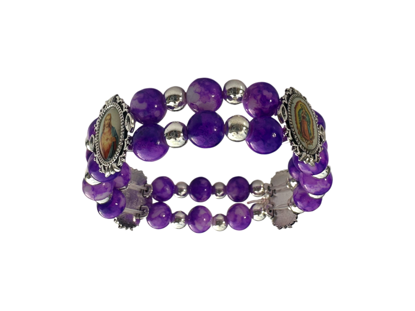 Round Violet Malachite Double Bracelet
