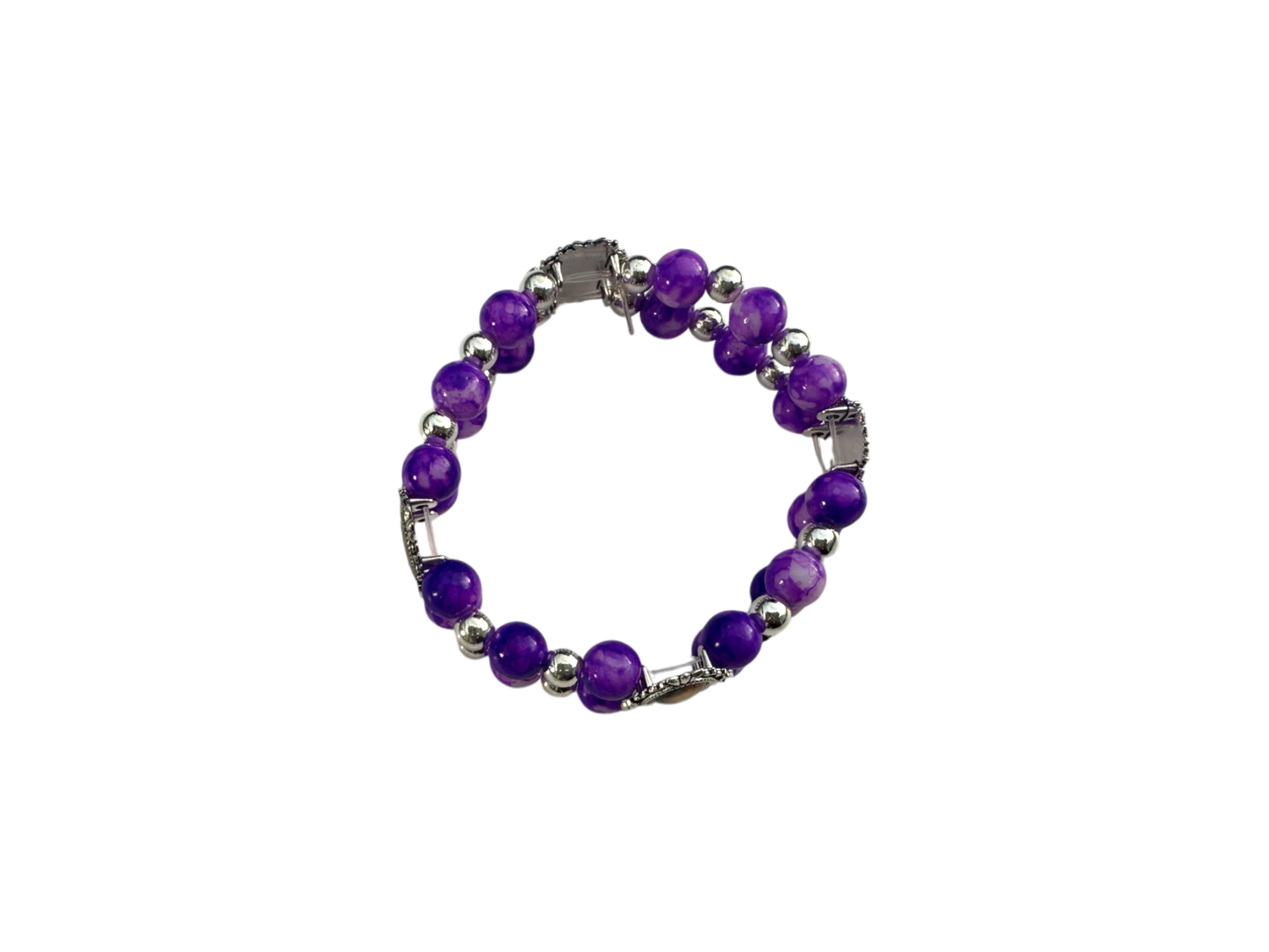 Round Violet Malachite Double Bracelet