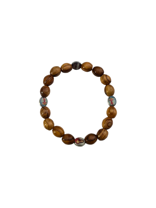Olive Wood Round Beads with Icons