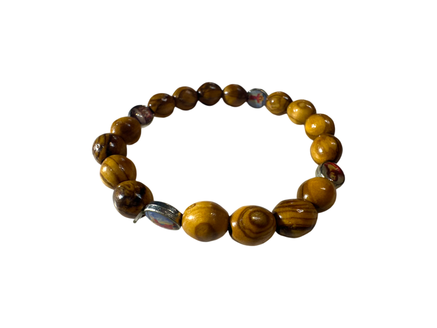 Olive Wood Round Beads with Icons