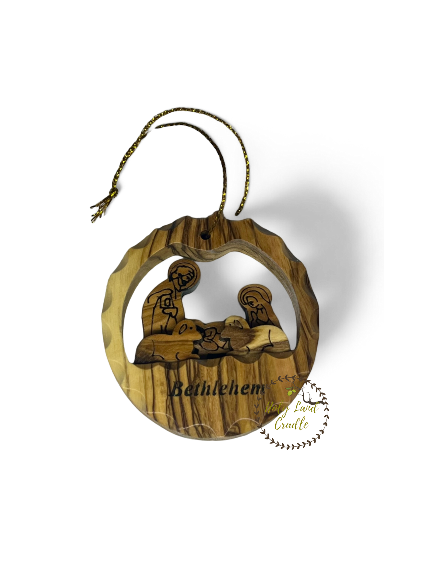 Olive Wood Ornament with Holy Family