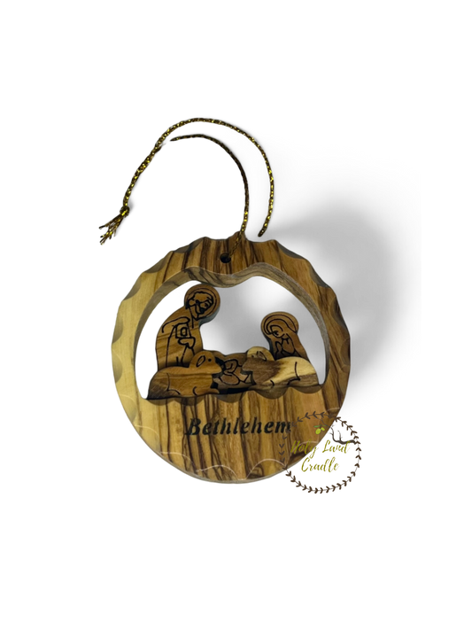 Olive Wood Ornament with Holy Family