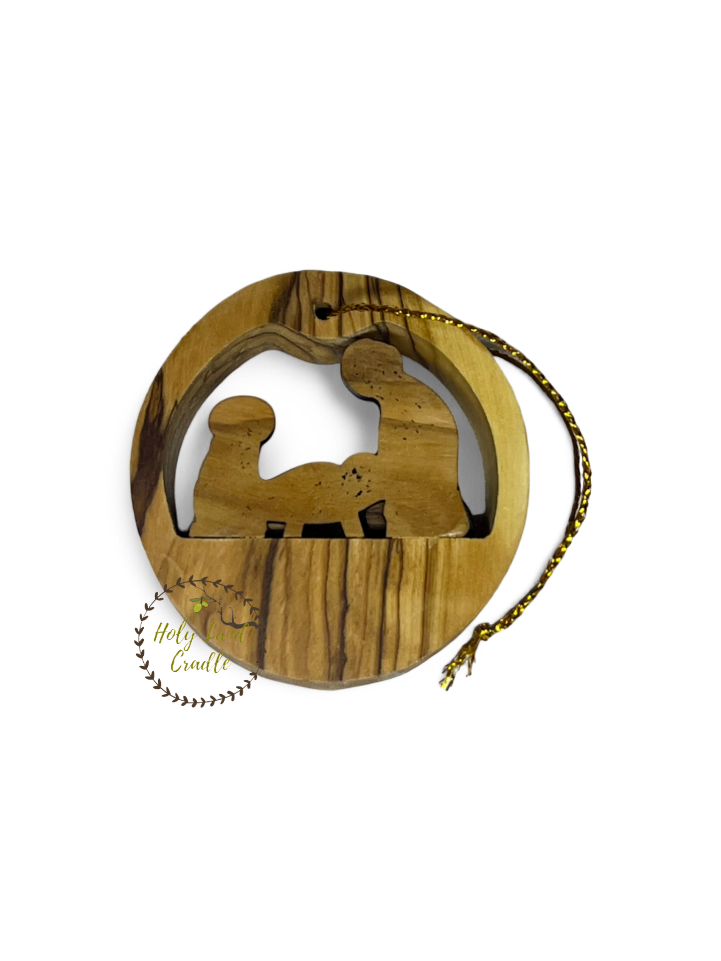 Olive Wood Ornament with Holy Family