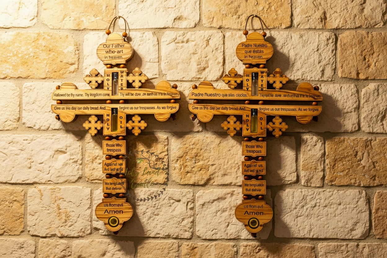 Lord's Prayer Cross English and Spanish Clear Text