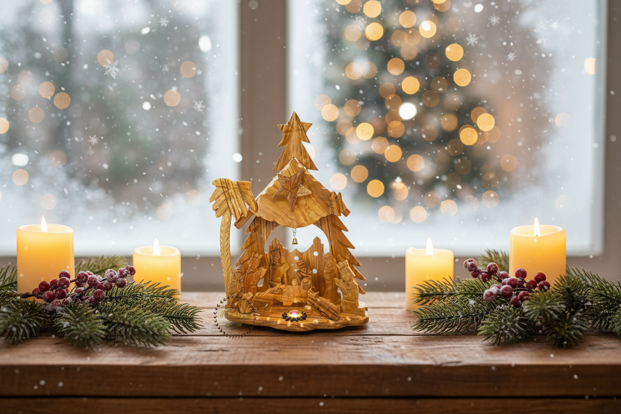 Olive Wood Musical Nativity Scene