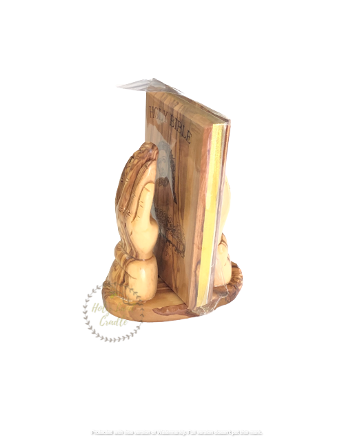Olive Wood Praying Hands Holding The Bible (Bible Included)