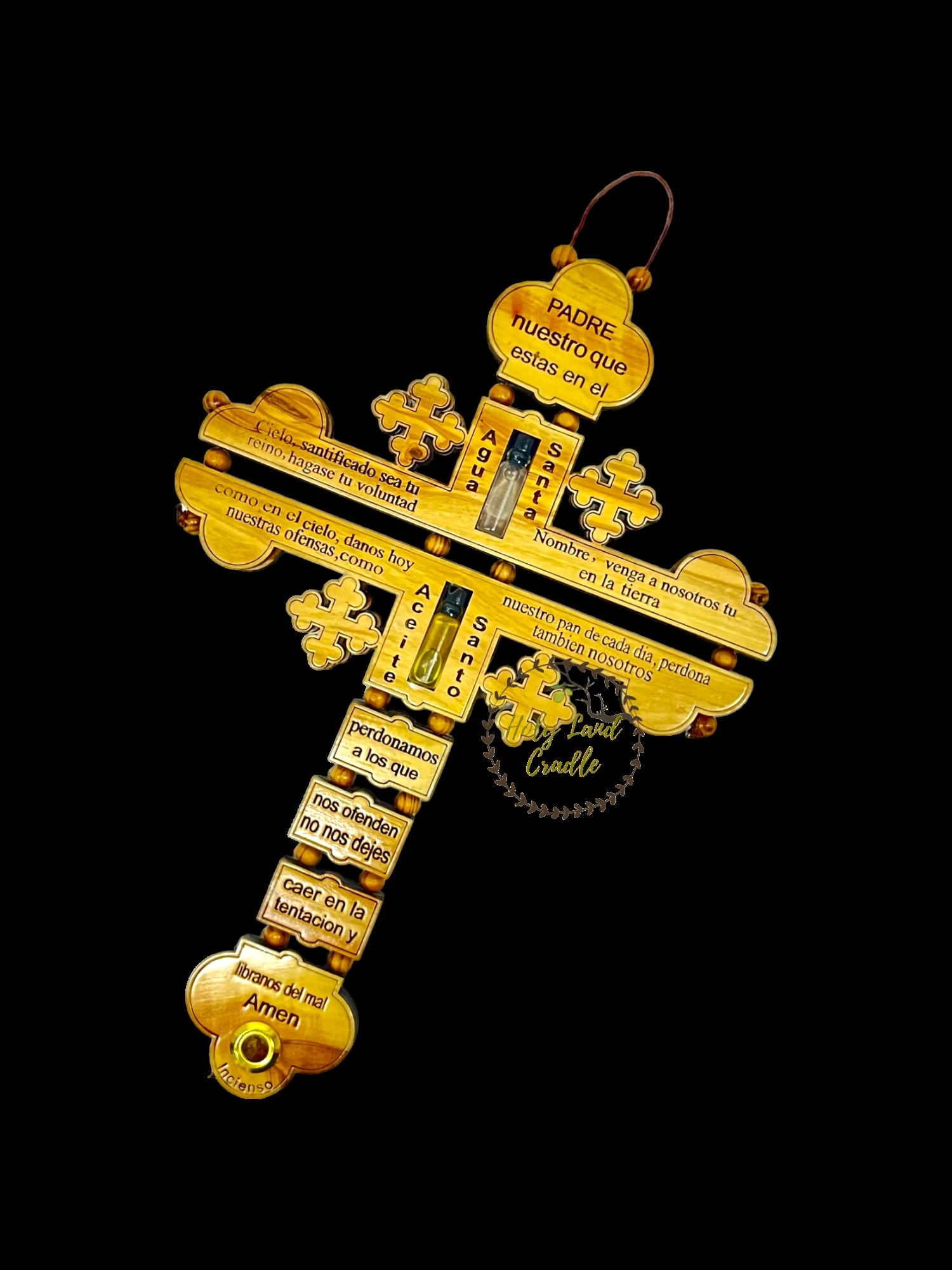 Olive Wood The Lord's Prayer Cross – Holy Land Cradle